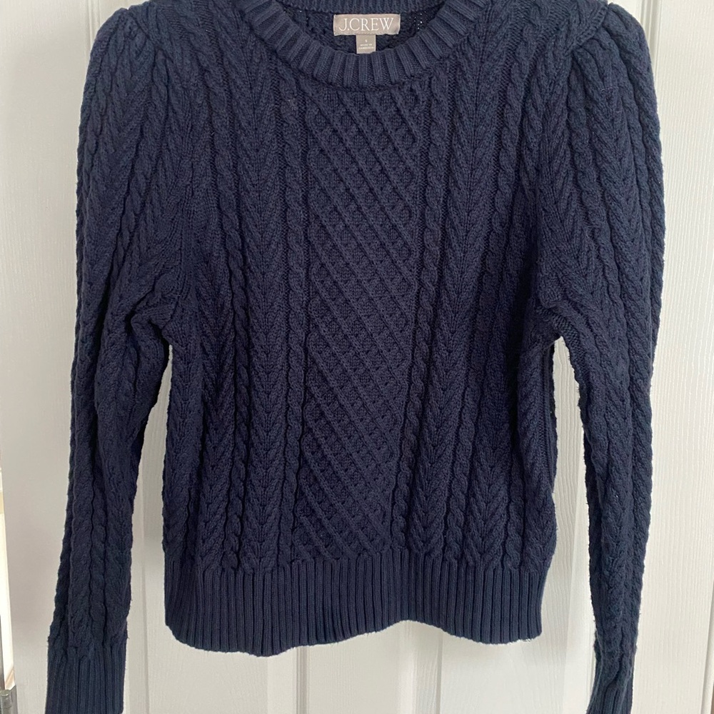 J. Crew Blue Cable Knit Crew Neck Sweater